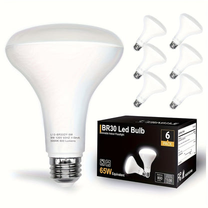 BR30 LED Flood Light Bulbs Dimmable 9W = 65W Equivalent 800 Lumens E26 Base CRI 80+ Recessed Light Bulbs for Ceiling Kitchen – 2700K Soft White or 5000K Daylight – Available in 6-Pack & 24-Pack