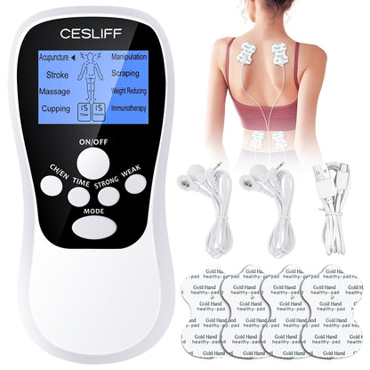 TENS Unit Muscle Stimulator for Pain Relief Digital EMS Therapy Device for Back Neck Hip Nerve Pain Arthritis Tendonitis Stiffness Recovery Post-Workout Relaxation with Accessories 6-Mode and 8-Mode