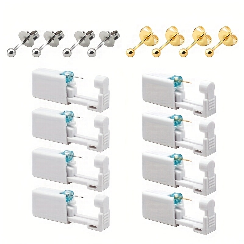 Ear Piercing Kit – 8 PCS Disposable Self Piercing Gun with 316 Stainless Steel Earrings, Safe & Easy Home Ear Piercing Tool for Family & Party Use