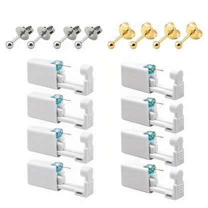 Ear Piercing Kit – 8 PCS Disposable Self Piercing Gun with 316 Stainless Steel Earrings, Safe & Easy Home Ear Piercing Tool for Family & Party Use