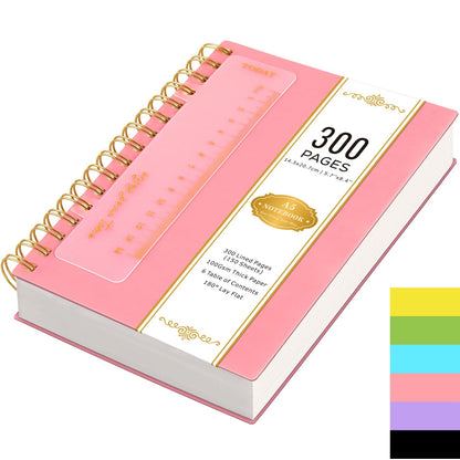 A5 Hardcover Spiral Notebook with 300 Lined Pages, 100 GSM Paper and Six Color Cover Options