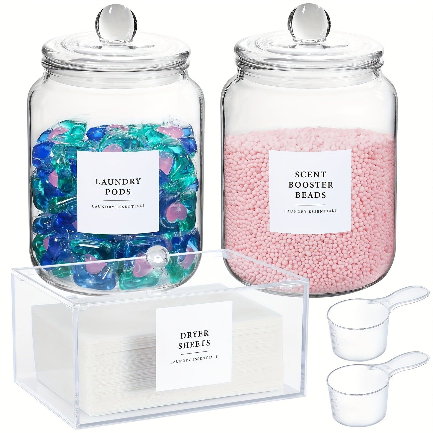 Wide-Mouth Glass Storage Canisters with Lids, Labels and Spoons in Five Pack Configurations