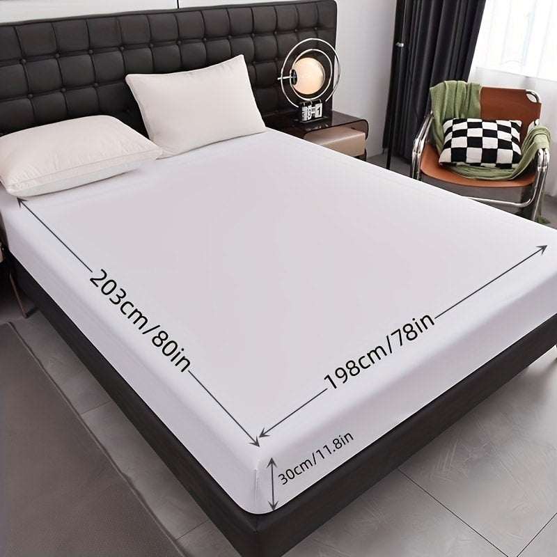 Waterproof Solid-Color Fitted Sheet with 11.8-Inch Pocket, Six Colors and Twin to King Sizes