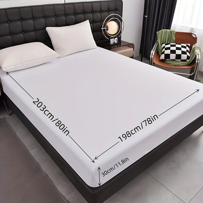 Waterproof Solid-Color Fitted Sheet with 11.8-Inch Pocket, Six Colors and Twin to King Sizes