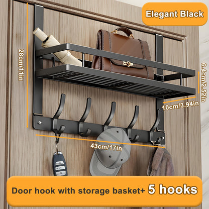 Metal Over-Door Hook Rack with Five, Six or Eight Hooks for Clothes, Bags, Keys or Towels for Home and Everyday Use