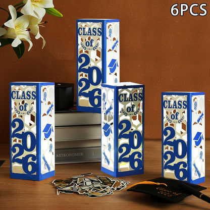 Graduation Centerpiece Set 6pcs Class of 2026 – Decorative Lantern Box Table Decorations for High School & College Graduation Party, Photo Booth Props, Party Kit in Red Blue Green Purple Maroon