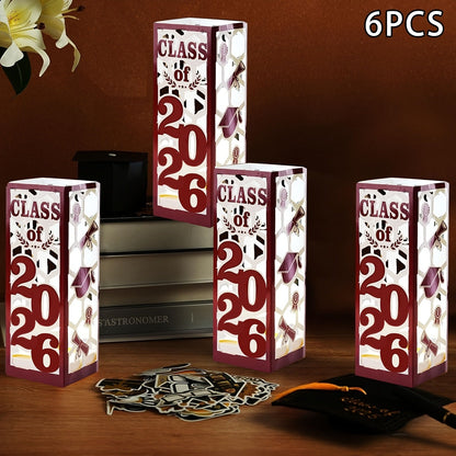 Graduation Centerpiece Set 6pcs Class of 2026 – Decorative Lantern Box Table Decorations for High School & College Graduation Party, Photo Booth Props, Party Kit in Red Blue Green Purple Maroon