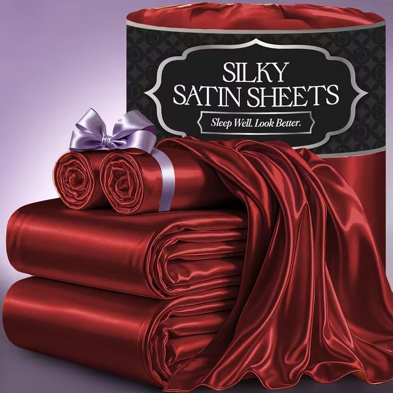 Satin Bed Sheets Set 2100TC Ultra Soft 3/4pcs – Silky Smooth Breathable Satin Bedding for Twin Full Queen King, 5-Star Luxury Hotel Experience, Solid Color, 7 Colors Available