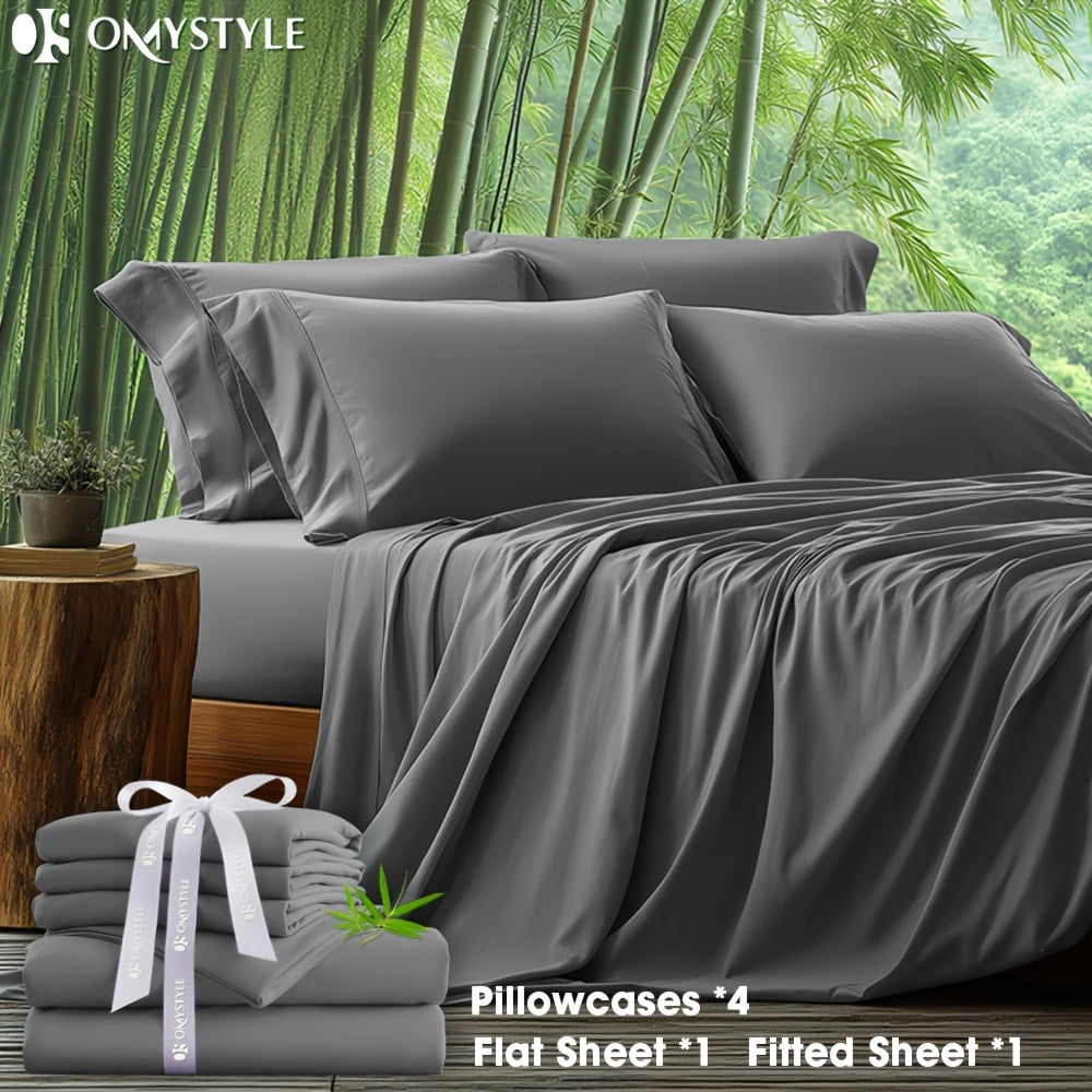 Bamboo Blend Bed Sheet Set 6pcs – Flat Sheet, Fitted Sheet & 4 Pillowcases, Ultra Soft Lyocell Viscose Breathable Bedding for Hot Sleepers, Deep Pocket Twin Full Queen King, 11 Colors