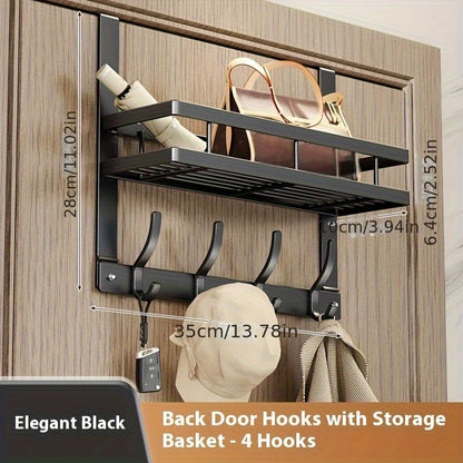 Over-the-Door Storage Rack with Hooks – Metal Multifunctional Organizer for Bedroom Bathroom Kitchen, 4/5/6/8 Hook Options in Gray & Black