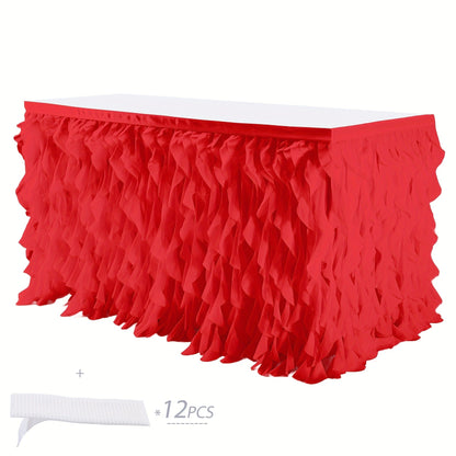 Six-Foot Curly-Willow Tulle Table Skirt with Twelve Color Options and Pictured Attachment Strips