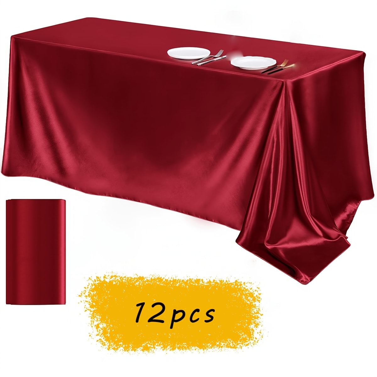 Satin Tablecloth 12pcs 57"x102" Rectangular Silky Smooth Fabric Table Cover for Wedding Banquet Birthday Party Holiday Event