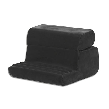Soft Foldable Tablet Pillow Stand in Black or Blue with Three Viewing Faces, Storage Pockets and 242 × 186 × 290 mm Label