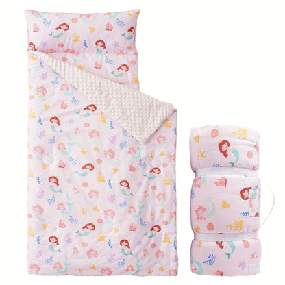Kids Nap Mat Roll-Up Sleeping Mat for Daycare & Travel - 100% Polyester, Machine Washable, Fun Prints