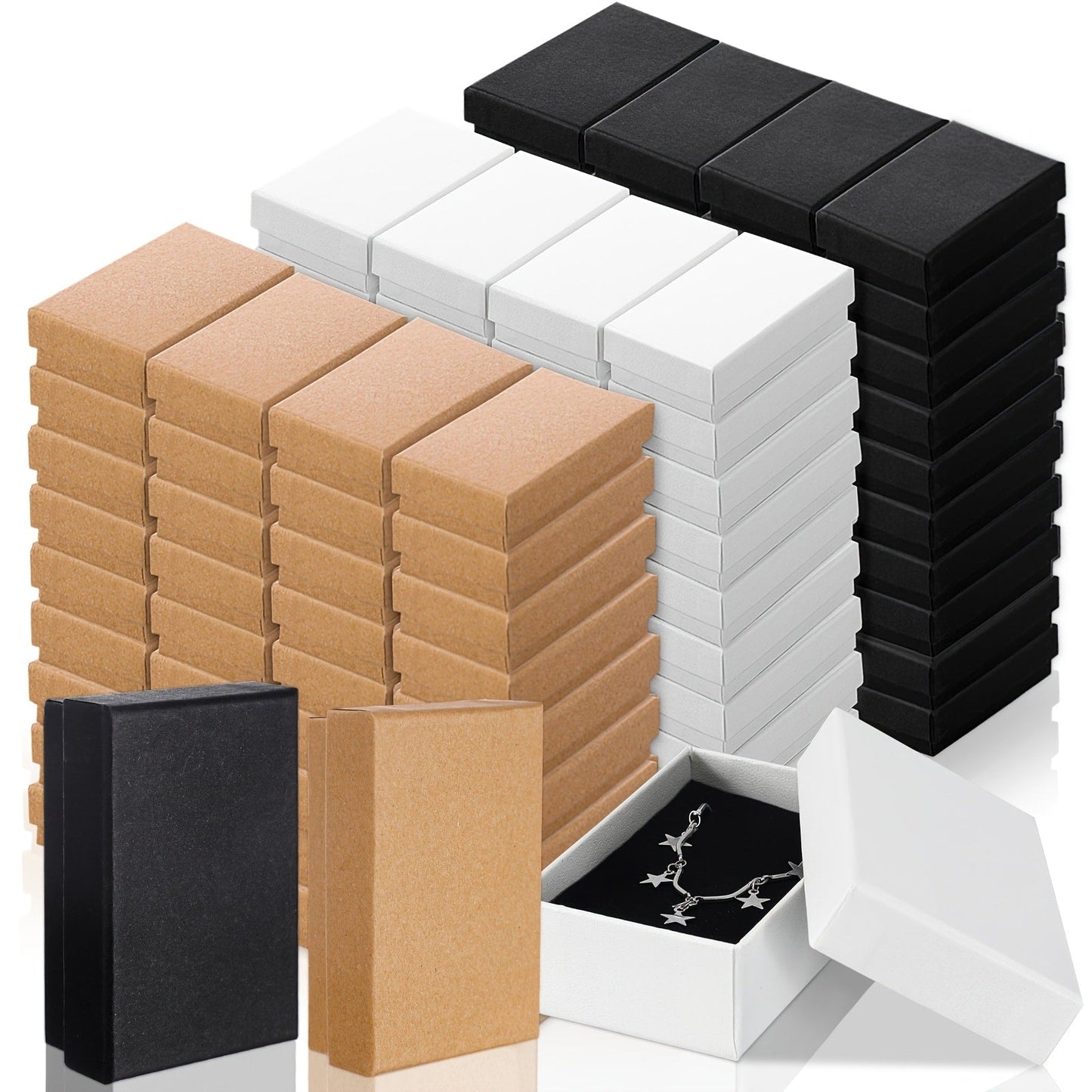 Jewelry Gift Boxes Bulk 100pcs Cardboard Paper Boxes for Necklace Earring Bracelet Ring Storage Packaging Display Christmas Thanksgiving Gift Boxes Brown Black White 3.2x2x1.2in