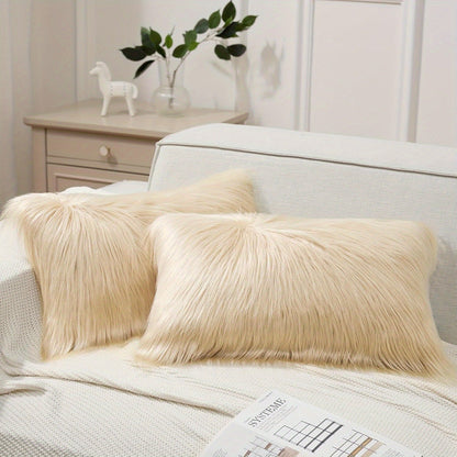 Faux-Fur-Look Throw Pillow Covers, Pack of Two with Zipper Closures and 40 Exact Color-Size Options