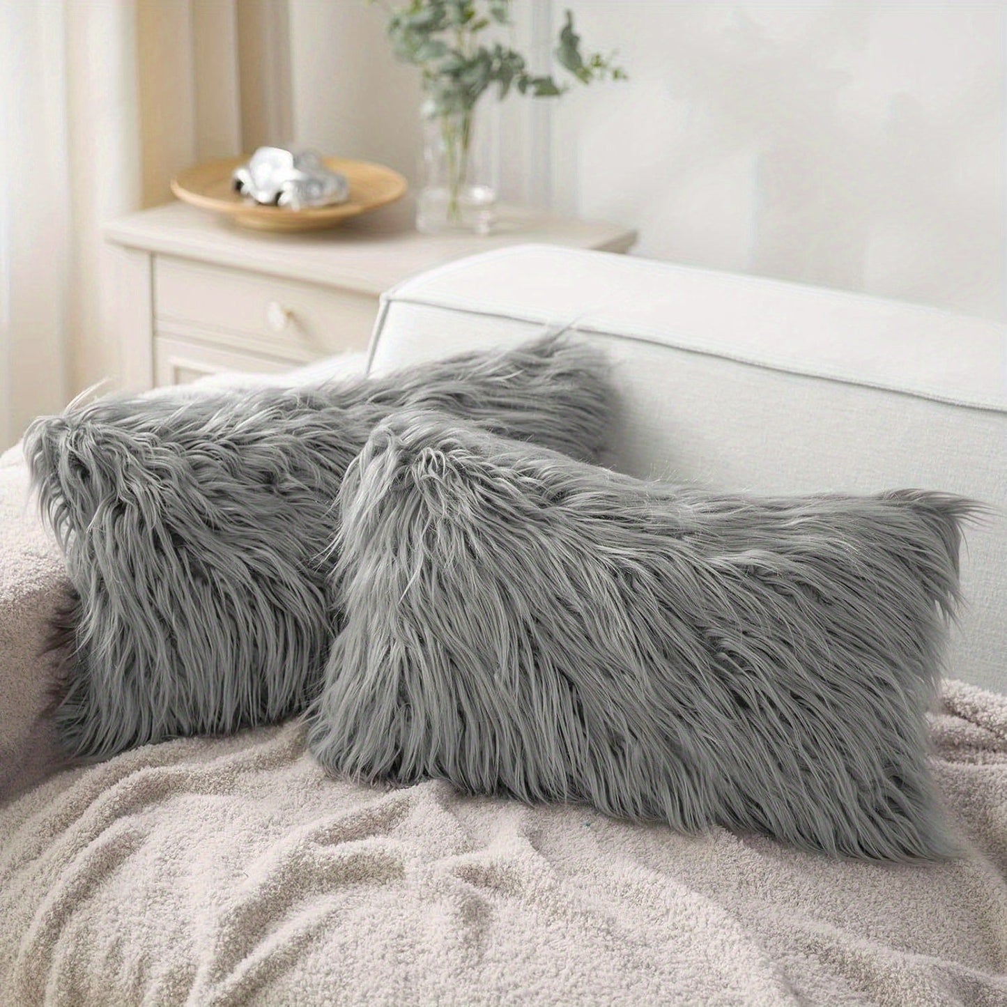 Faux-Fur-Look Throw Pillow Covers, Pack of Two with Zipper Closures and 40 Exact Color-Size Options