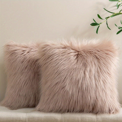 Faux-Fur-Look Throw Pillow Covers, Pack of Two with Zipper Closures and 40 Exact Color-Size Options