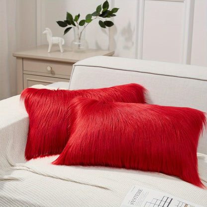 Faux-Fur-Look Throw Pillow Covers, Pack of Two with Zipper Closures and 40 Exact Color-Size Options