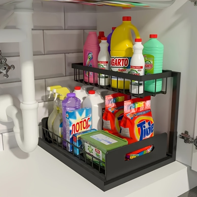 Under Sink Organizer Pull Out 2 Tier Slide Out Cabinet Shelf – Kitchen Bathroom Storage Rack Utility Organizer 1 or 2 Pack