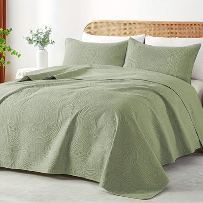 Coin-Pattern Quilt Set in Four Designs, Multiple Colors and Twin, Full-Queen or King-California King Sizes