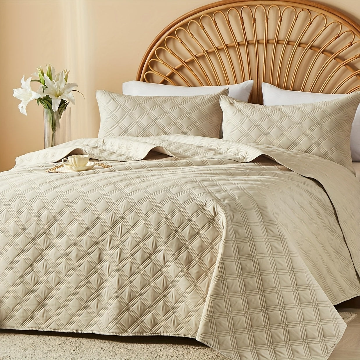 Coin-Pattern Quilt Set in Four Designs, Multiple Colors and Twin, Full-Queen or King-California King Sizes