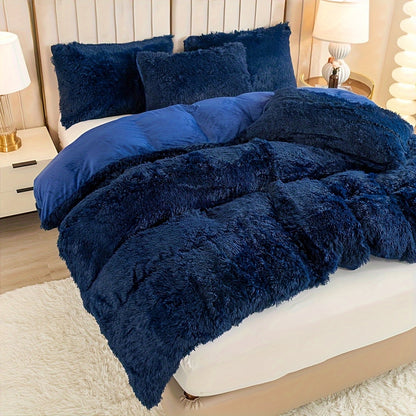 Three-Piece Plush Polyester Duvet Cover Set with Two Pillowcases in 14 Colors and Twin, Full, Queen or King Sizes