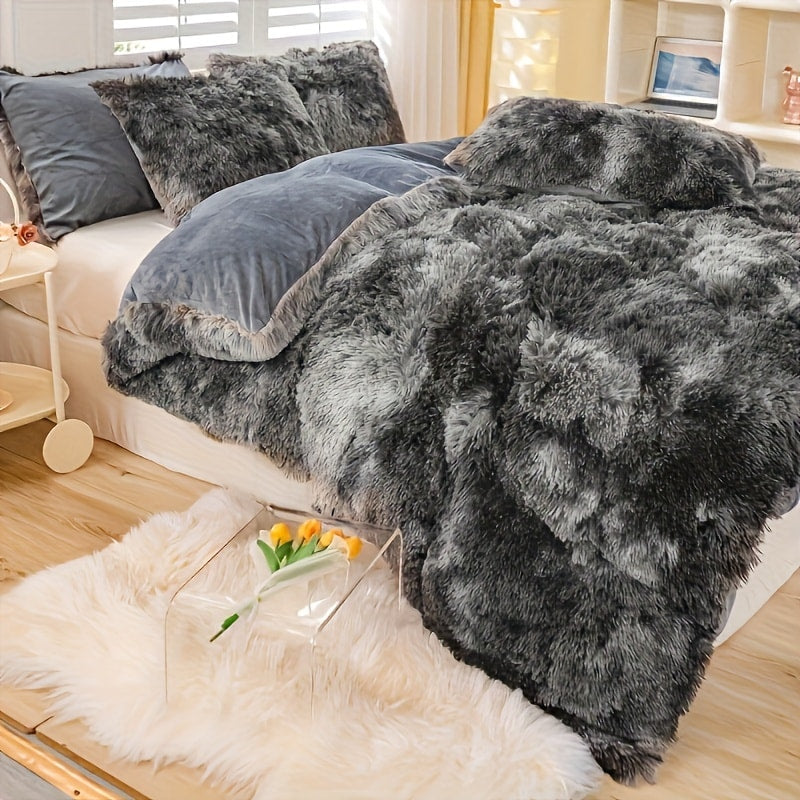 Three-Piece Plush Polyester Duvet Cover Set with Two Pillowcases in 14 Colors and Twin, Full, Queen or King Sizes