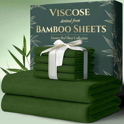 Bed Sheet Set Bamboo-Derived Fabric with Four Bed Sizes, Documented Sheet Dimensions and Thirteen Colors