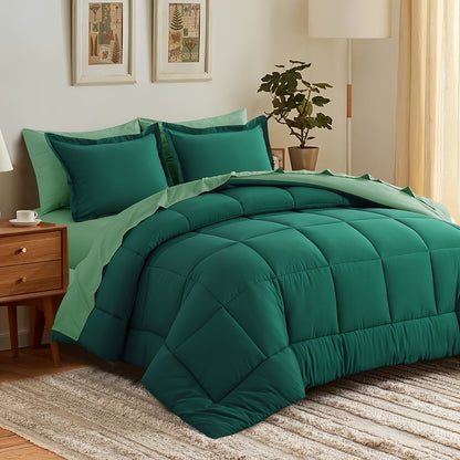 7 Piece Comforter Set Luxury Soft Fluffy Bedding All Season Bed in a Bag with Comforter Fitted Sheet Flat Sheet Pillowcases Hypoallergenic Breathable Easy Care Queen King Twin XL Full