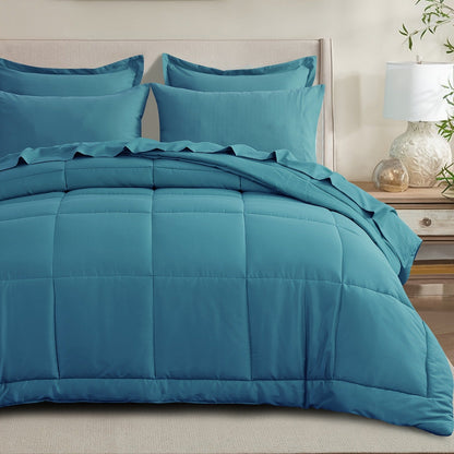 7 Piece Comforter Set Luxury Soft Fluffy Bedding All Season Bed in a Bag with Comforter Fitted Sheet Flat Sheet Pillowcases Hypoallergenic Breathable Easy Care Queen King Twin XL Full