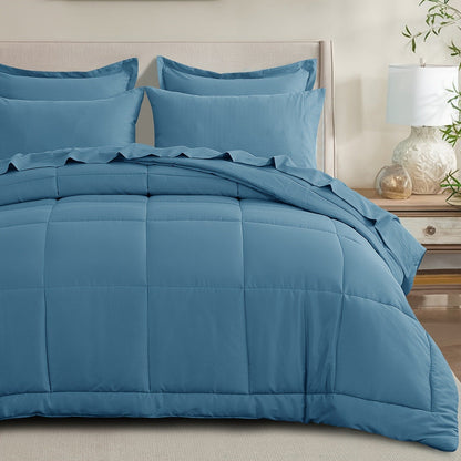 7 Piece Comforter Set Luxury Soft Fluffy Bedding All Season Bed in a Bag with Comforter Fitted Sheet Flat Sheet Pillowcases Hypoallergenic Breathable Easy Care Queen King Twin XL Full