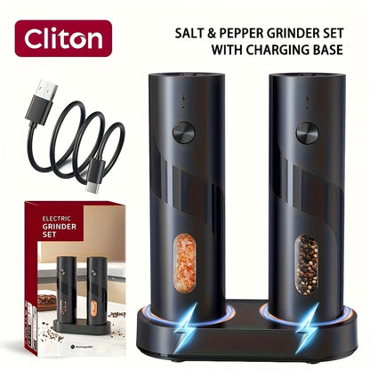 Electric Salt and Pepper Grinder Set with LED Light, Rechargeable Automatic Salt Pepper Mill, Adjustable Coarseness 3.72oz Large Capacity, Kitchen BBQ Restaurant Outdoor Wedding Gift