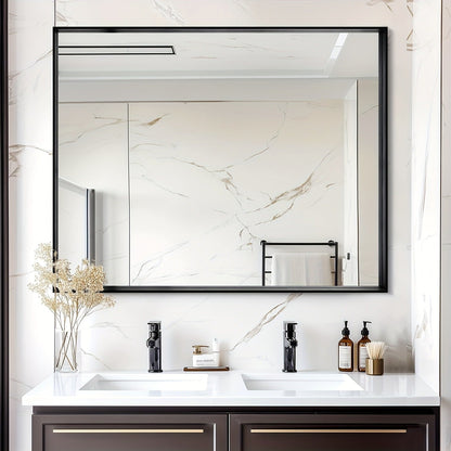 Bathroom Vanity Mirror Wall Mounted Metal Frame Rectangle – Anti-Rust Farmhouse Mirror in Matte Black, Gold & Silver, Multiple Sizes, Horizontal or Vertical Hang
