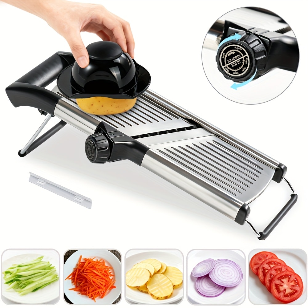 Adjustable Mandoline Slicer with Five Thickness Settings, Hand Guard and Optional Protective Gloves