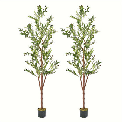 Artificial Olive Tree Large Faux Indoor Tree with Pot – Realistic 5FT 6FT 7FT Multi-Trunk Fake Olive Tree with Leaves & Fruits for Living Room Home Office Entryway Decor