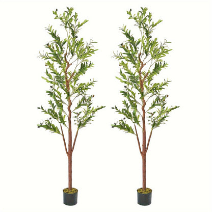 Artificial Olive Tree Large Faux Indoor Tree with Pot – Realistic 5FT 6FT 7FT Multi-Trunk Fake Olive Tree with Leaves & Fruits for Living Room Home Office Entryway Decor