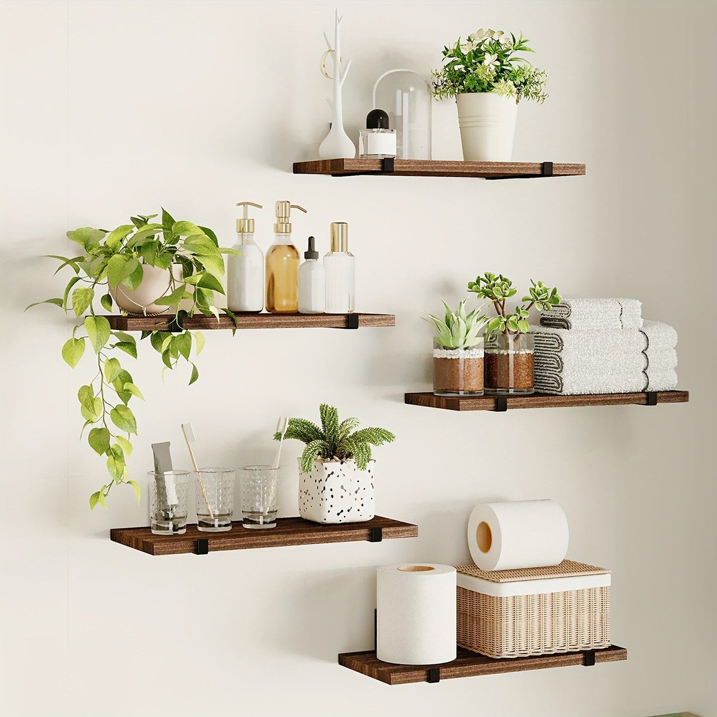 Floating Shelves Set of 5 Wall Mounted 4.7 Inch Tiered Display Shelves Vintage Style Wall Storage Rack for Bedroom, Living Room, Kitchen, Bathroom & Office – Plant & Home Decor