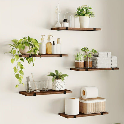 Floating Shelves Set of 5 Wall Mounted 4.7 Inch Tiered Display Shelves Vintage Style Wall Storage Rack for Bedroom, Living Room, Kitchen, Bathroom & Office – Plant & Home Decor