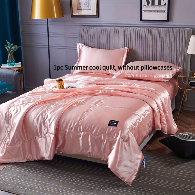 Satin-Look Summer Quilt in White, Silvery Grey, Pink or Lake Blue with Twin and Full Sizes