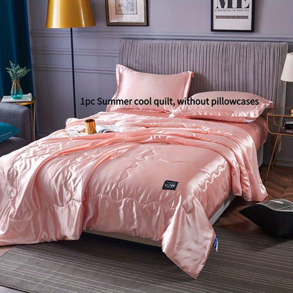Satin-Look Summer Quilt in White, Silvery Grey, Pink or Lake Blue with Twin and Full Sizes
