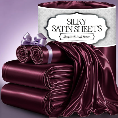 Bed Sheet Set 4-Piece Microfiber Satin Weave with 40–44 cm Pocket, Four Sizes and Seven Colors