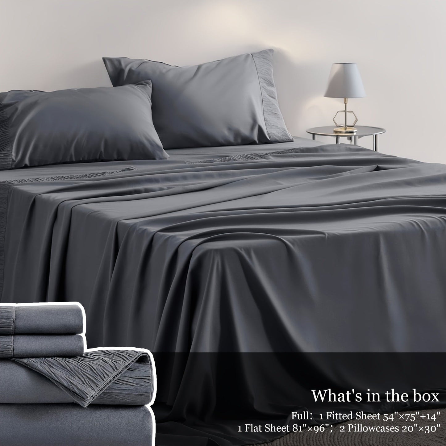 Sheet Set, Four-Piece Solid-Color Bedding with Deep-Pocket Fitted Sheet, Flat Sheet and Two Pillowcases