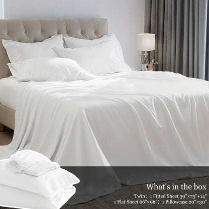 Sheet Set, Four-Piece Solid-Color Bedding with Deep-Pocket Fitted Sheet, Flat Sheet and Two Pillowcases