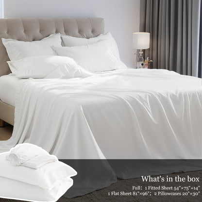 Sheet Set, Four-Piece Solid-Color Bedding with Deep-Pocket Fitted Sheet, Flat Sheet and Two Pillowcases