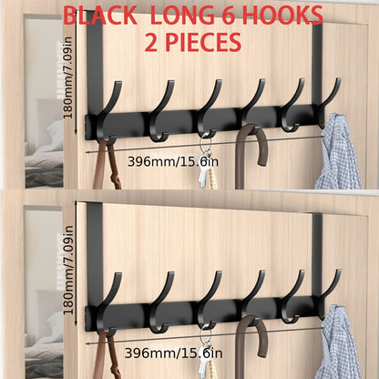 Over-the-Door Hook Hanger Sets in Black with Two 5- or 6-Hook Racks for Keys, Hats and Bags