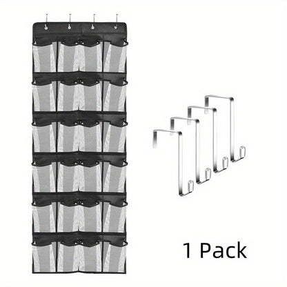Over Door Shoe Organizer 24 Large Mesh Pockets – Foldable Breathable Hanging Storage Rack, Durable Fabric Closet Hanger for Shoes & Accessories, Space-Saving Door Organization