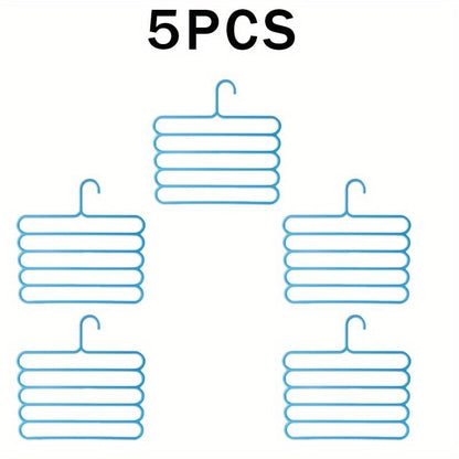 Five-Tier Pants Hangers, 5-Piece Set in Blue, Pink or Green with Horizontal Space-Saving Garment Bars