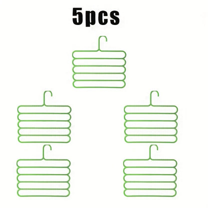 Five-Tier Pants Hangers, 5-Piece Set in Blue, Pink or Green with Horizontal Space-Saving Garment Bars