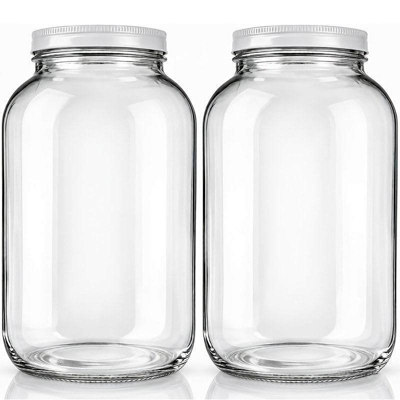 Two-Pack One Gallon Wide-Mouth Glass Storage Jar Set with Flip-Top Lids for Pantry and Pickling